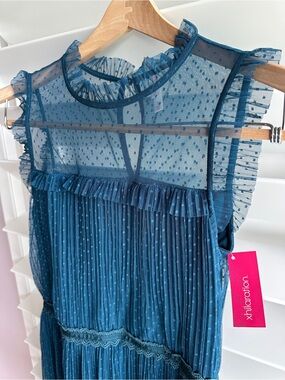 NWT Target Xhilaration Teal Dot Mesh Ruffle Dress